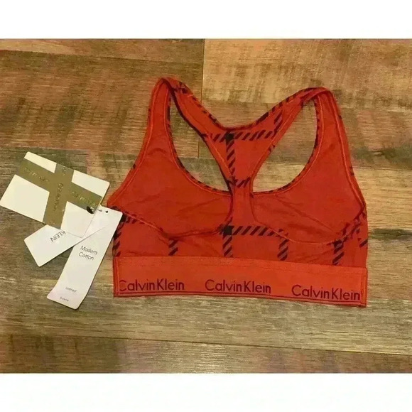 CALVIN KLEIN Women's Unlined Bralette Red Black Plaids Sports Bra‎ Size XS - Picture 4 of 4